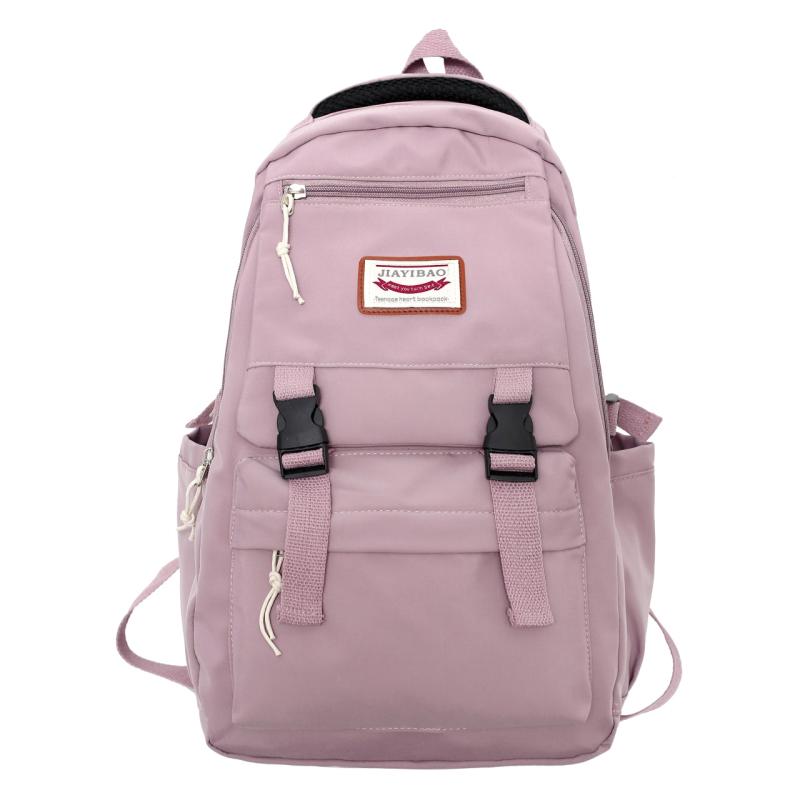 Letter Patch Decor Backpack Zipper Bookbag Schoolbag Student