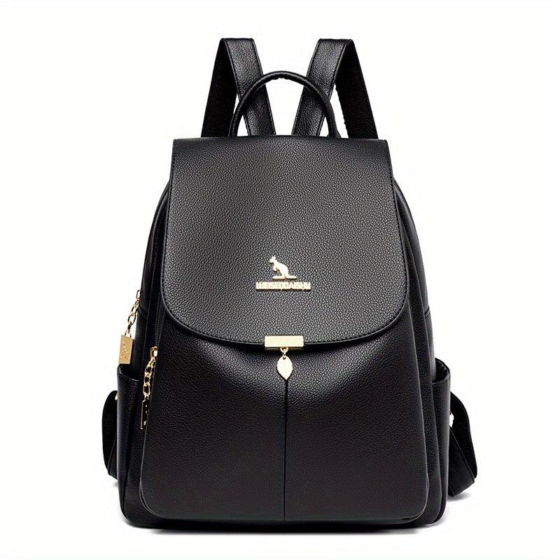 Flap Backpack School Bag PU Leather Travel Daypack