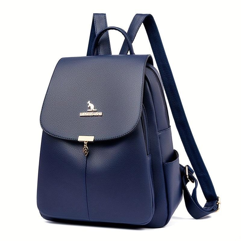Flap Backpack School Bag PU Leather Travel Daypack