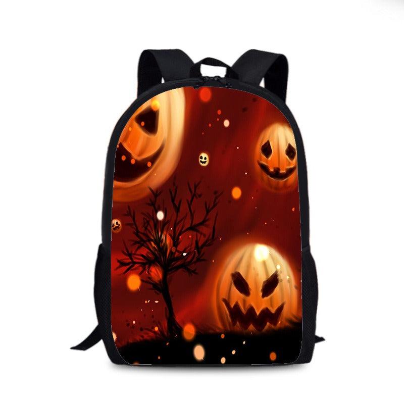 Halloween Pumpkin Pattern Backpack Horror Ghost Skull Elf Daypack