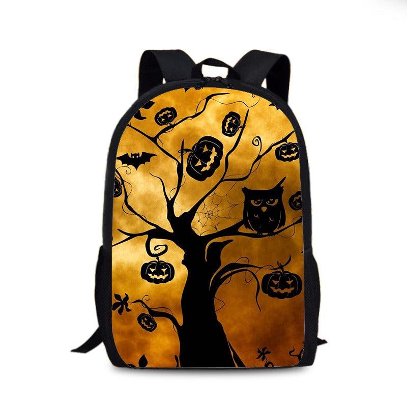 Halloween Pumpkin Pattern Backpack Horror Ghost Skull Elf Daypack
