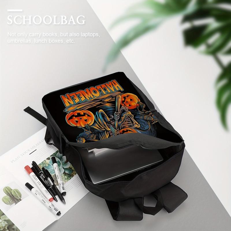 Casual Skeleton Jack O Lantern Pattern Backpack Halloween Stylish Zipper Bag