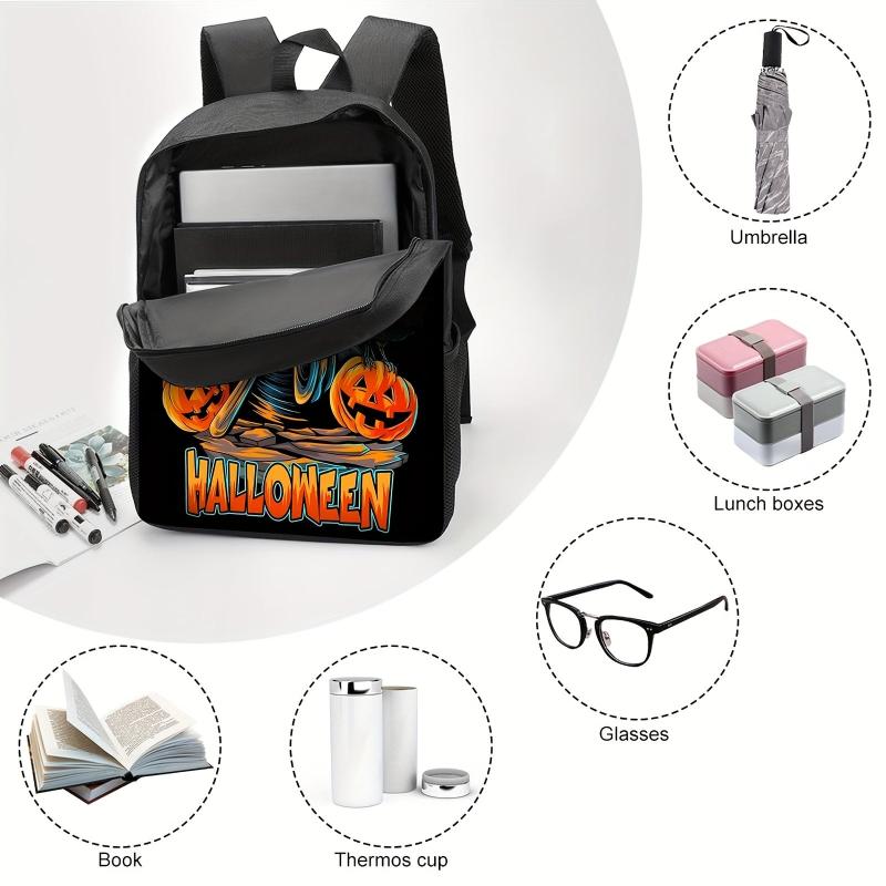 Casual Skeleton Jack O Lantern Pattern Backpack Halloween Stylish Zipper Bag