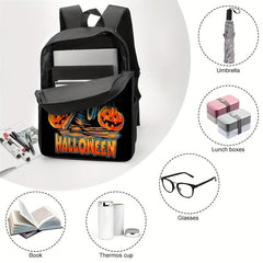 Casual Skeleton Jack O Lantern Pattern Backpack Halloween Stylish Zipper Bag