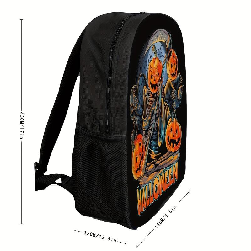 Casual Skeleton Jack O Lantern Pattern Backpack Halloween Stylish Zipper Bag