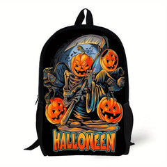 Casual Skeleton Jack O Lantern Pattern Backpack Halloween Stylish Zipper Bag