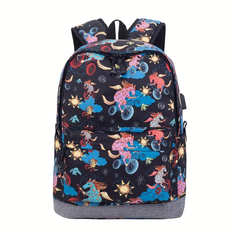 Unicorn Print Backpack Laptop Daypack Schoolbag For Students