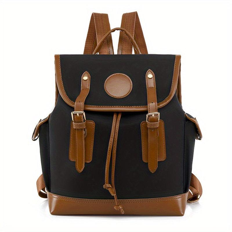 British Style Contrast Backpack Drawstring Flap Daypack