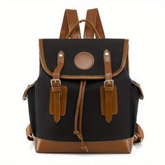 British Style Contrast Backpack Drawstring Flap Daypack