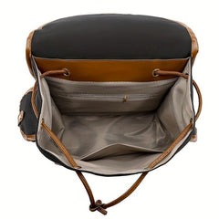 British Style Contrast Backpack Drawstring Flap Daypack