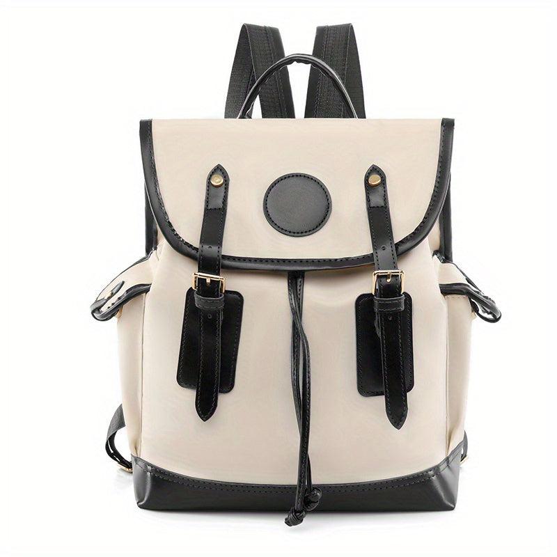 British Style Contrast Backpack Drawstring Flap Daypack