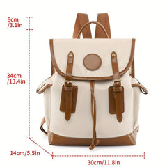 British Style Contrast Backpack Drawstring Flap Daypack