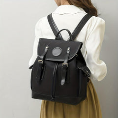British Style Contrast Backpack Drawstring Flap Daypack