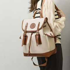 British Style Contrast Backpack Drawstring Flap Daypack