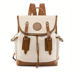 British Style Contrast Backpack Drawstring Flap Daypack