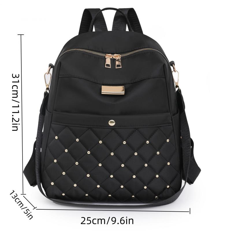 Rivets Decor Backpack Argyle Pattern Daypack Classic Bag