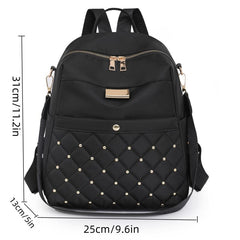 Rivets Decor Backpack Argyle Pattern Daypack Classic Bag