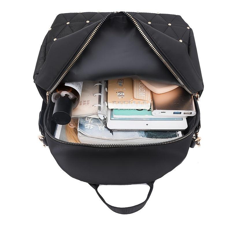 Rivets Decor Backpack Argyle Pattern Daypack Classic Bag