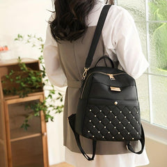 Rivets Decor Backpack Argyle Pattern Daypack Classic Bag