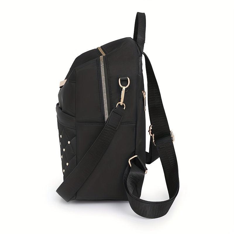 Rivets Decor Backpack Argyle Pattern Daypack Classic Bag