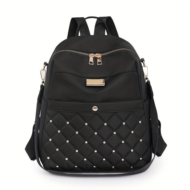 Rivets Decor Backpack Argyle Pattern Daypack Classic Bag