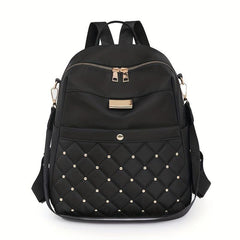Rivets Decor Backpack Argyle Pattern Daypack Classic Bag