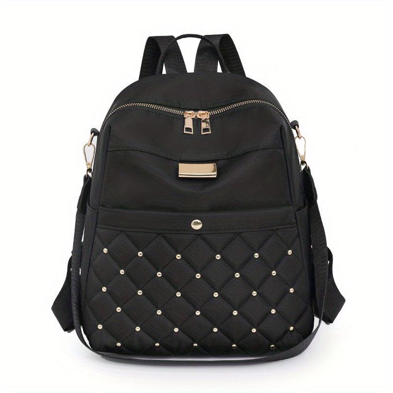 Rivets Decor Backpack Argyle Pattern Daypack Classic Bag