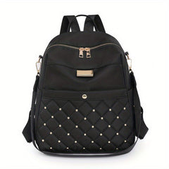 Rivets Decor Backpack Argyle Pattern Daypack Classic Bag