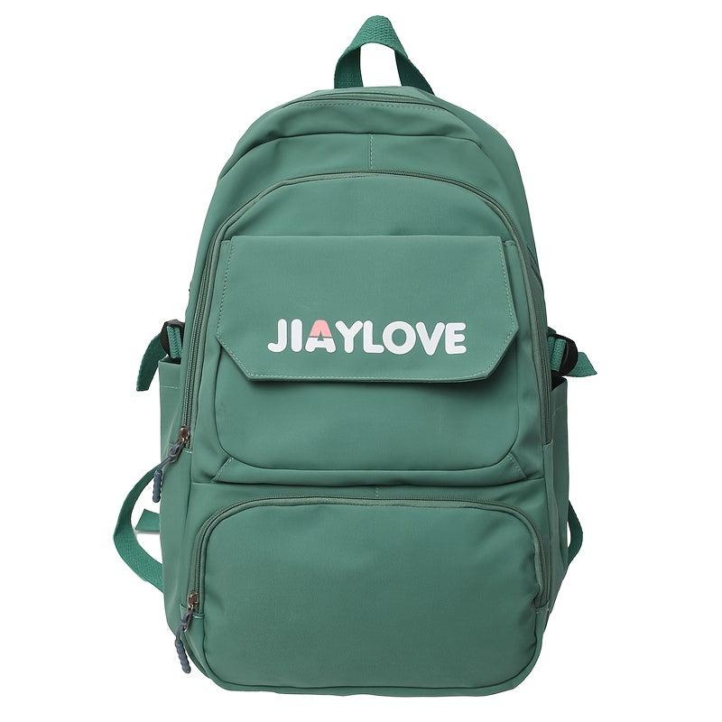 Letter Pattern Zipper Backpack Purse Solid Bookbag
