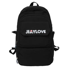 Letter Pattern Zipper Backpack Purse Solid Bookbag
