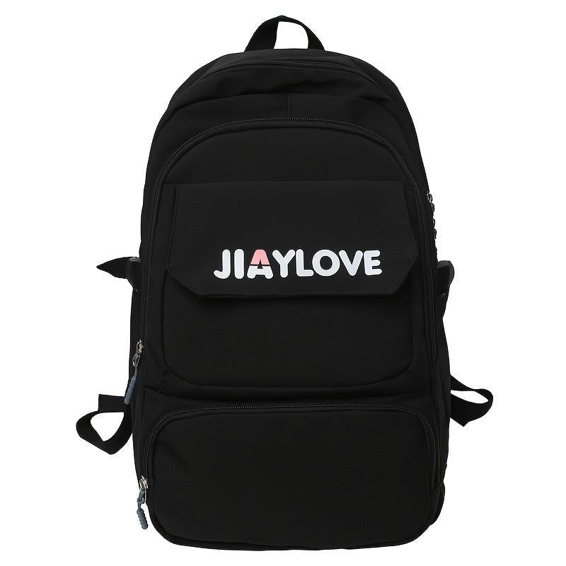 Letter Pattern Zipper Backpack Purse Solid Bookbag
