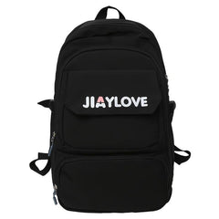 Letter Pattern Zipper Backpack Purse Solid Bookbag