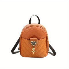 Mini Argyle Quilted Backpack Metal Mouse Decor Daypack Sweet Travel School Bag