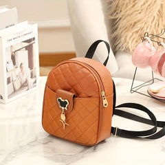 Mini Argyle Quilted Backpack Metal Mouse Decor Daypack Sweet Travel School Bag
