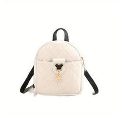 Mini Argyle Quilted Backpack Metal Mouse Decor Daypack Sweet Travel School Bag