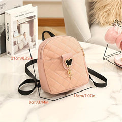 Mini Argyle Quilted Backpack Metal Mouse Decor Daypack Sweet Travel School Bag