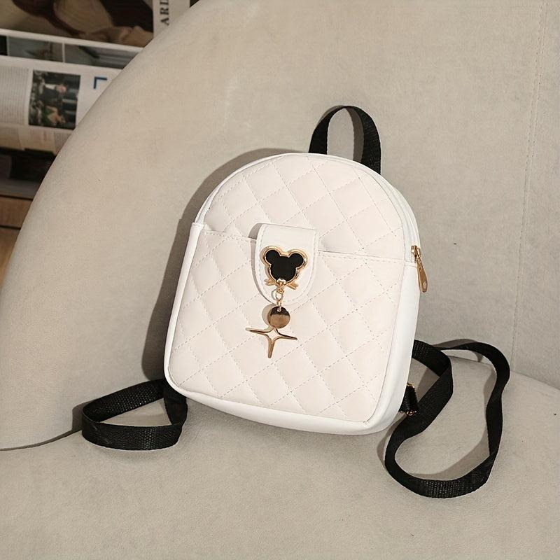 Mini Argyle Quilted Backpack Metal Mouse Decor Daypack Sweet Travel School Bag