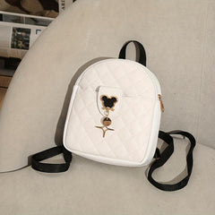 Mini Argyle Quilted Backpack Metal Mouse Decor Daypack Sweet Travel School Bag