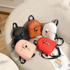 Mini Argyle Quilted Backpack Metal Mouse Decor Daypack Sweet Travel School Bag