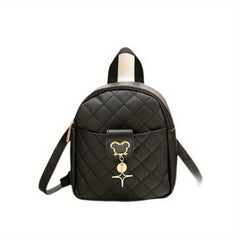 Mini Argyle Quilted Backpack Metal Mouse Decor Daypack Sweet Travel School Bag