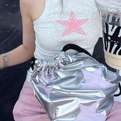 Y2K Spicy Girl Star Patched Bag Niche Drawstring Backpack