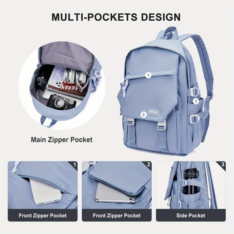 Solid School Bag Preppy Zipper Backpack All Match Rucksack