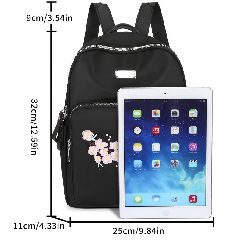 Casual Flower Embroidery Backpack Travel Storage Rucksack All Match