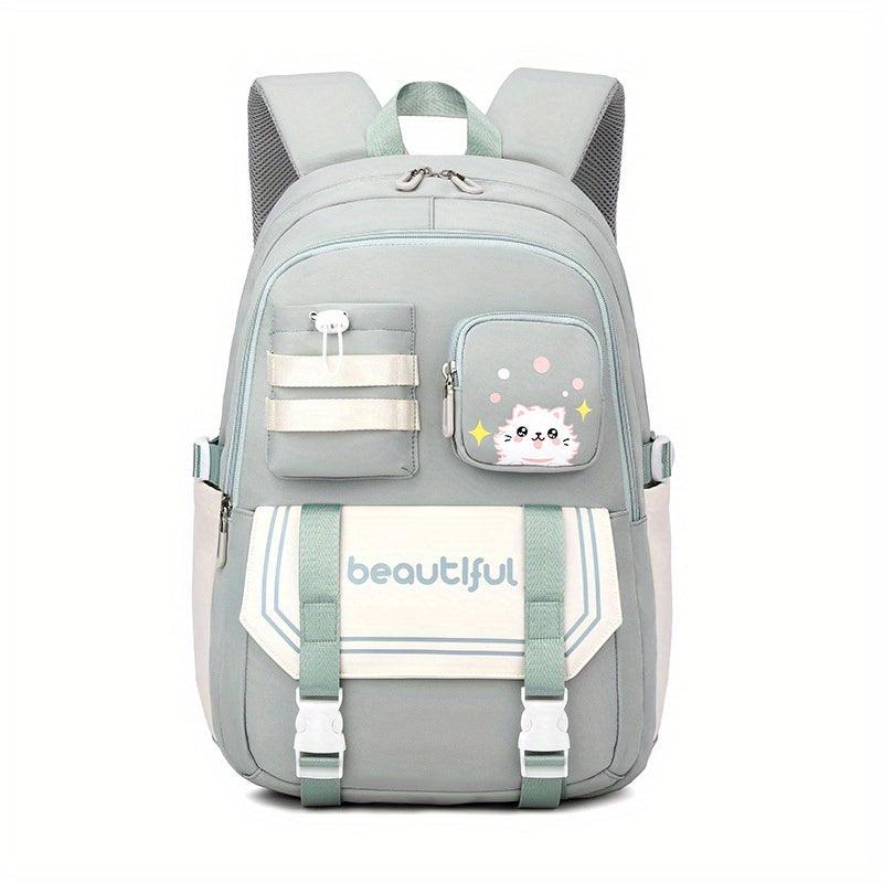 Cat Print Large Capacity Backpack Oxford Durable Lightweight School Backpack