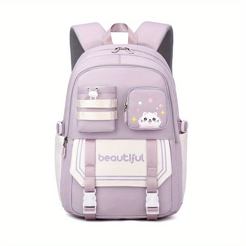 Cat Print Large Capacity Backpack Oxford Durable Lightweight School Backpack