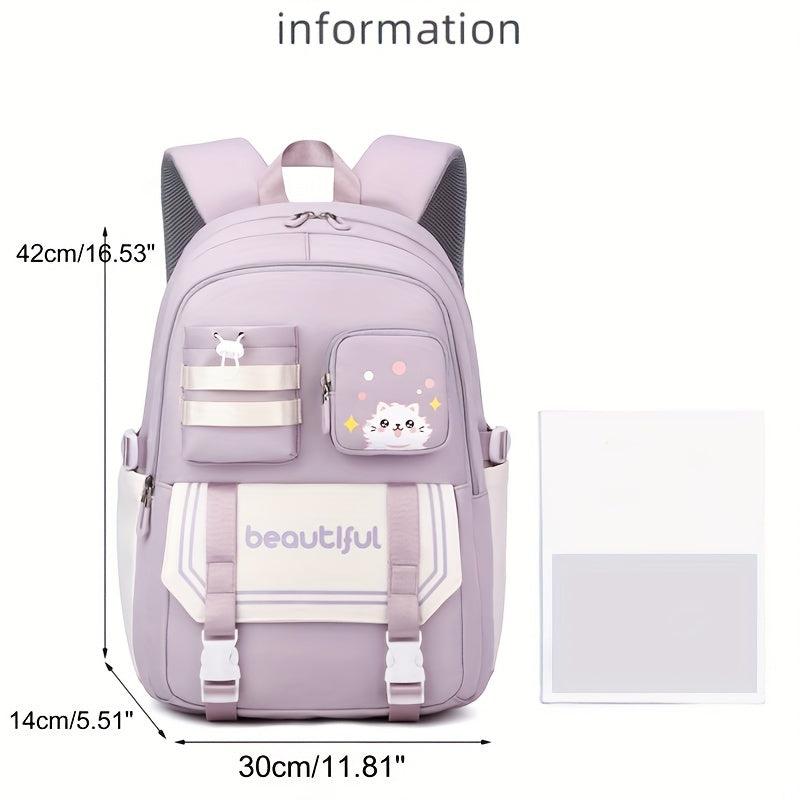 Cat Print Large Capacity Backpack Oxford Durable Lightweight School Backpack