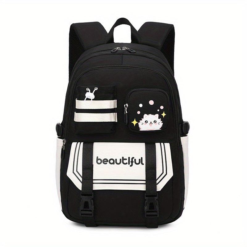 Cat Print Large Capacity Backpack Oxford Durable Lightweight School Backpack