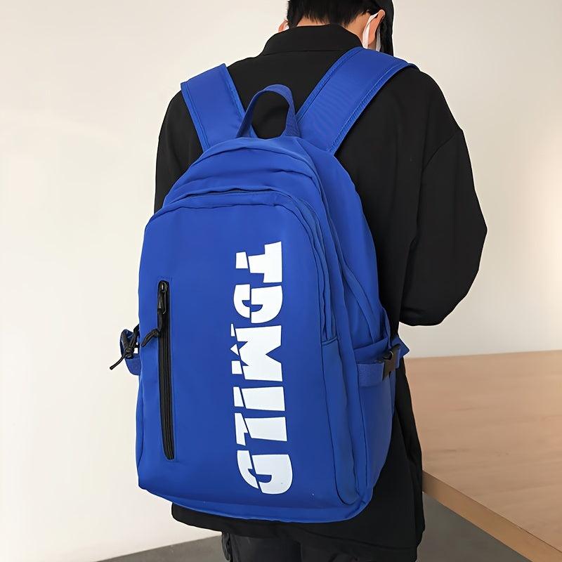 Letter Graphic Backpack Zipper Front Large Capacity Bookbag