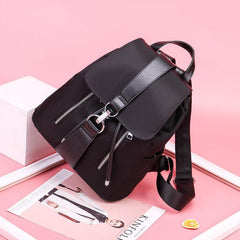 Women's Oxford Cloth Flap Backpack Zip School Bag Drawstring Daypack