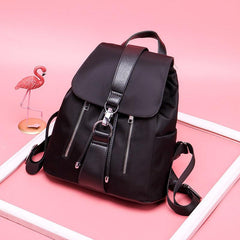 Women's Oxford Cloth Flap Backpack Zip School Bag Drawstring Daypack